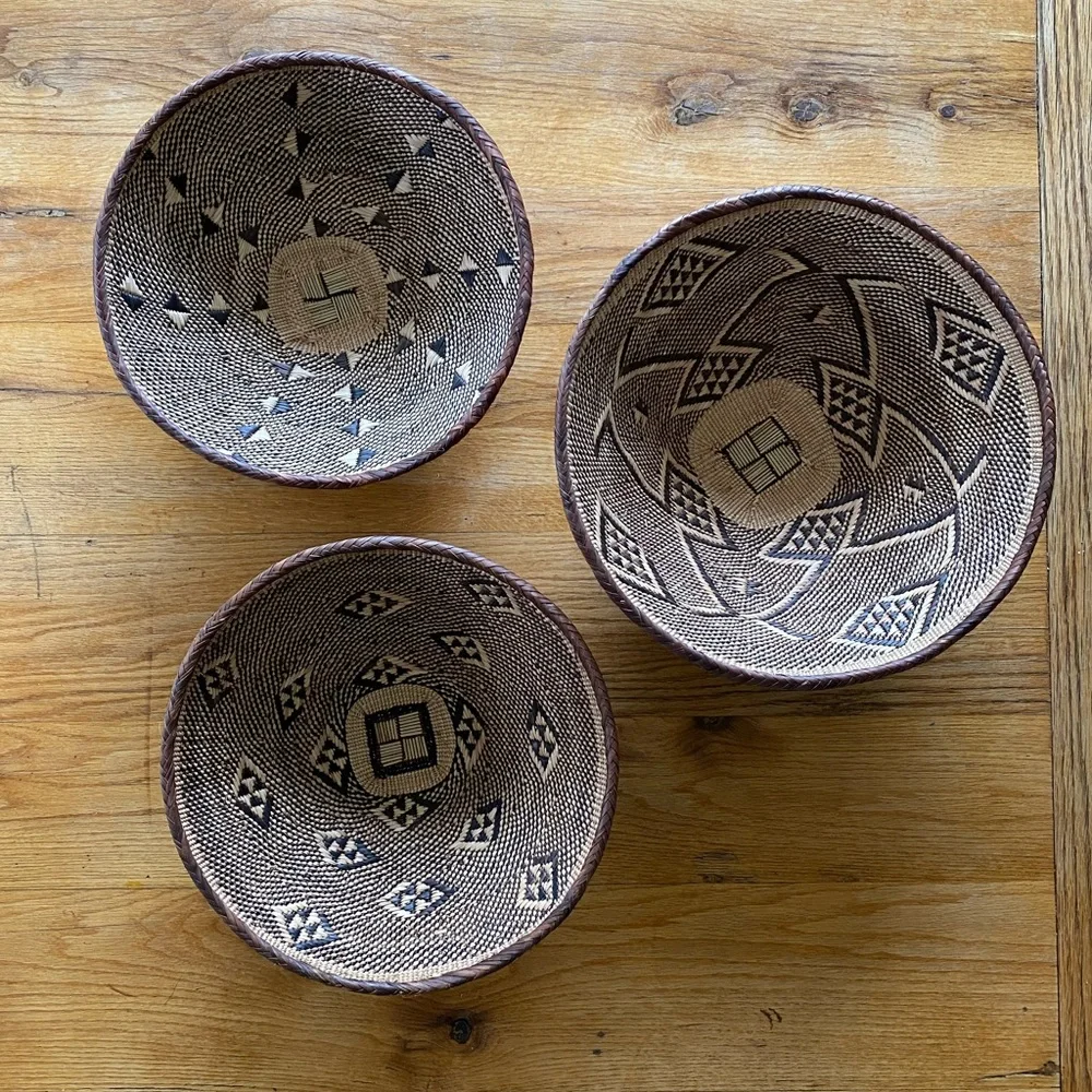 Set of 3 Zulu Handmade Grass Hanging Baskets